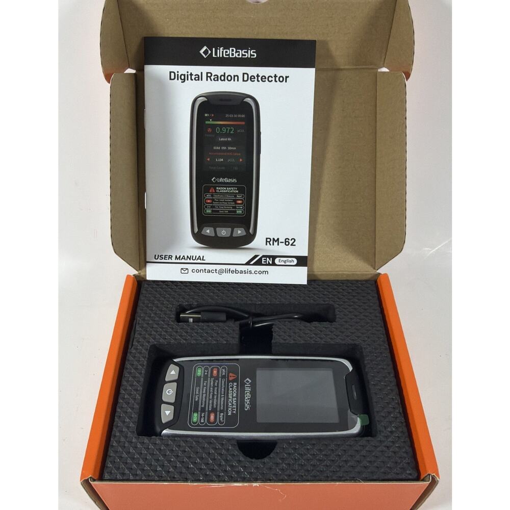 LifeBasis 119x55x25mm Radon Detector Rechargeable Monitor Home Basement